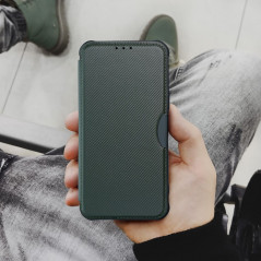 XIAOMI Redmi Note 12 4G Wallet Cases Razor Book Carbon Fibre, Carbon pattern  Dark green 