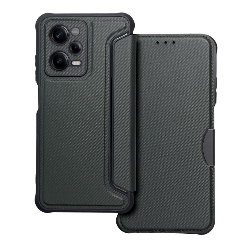 XIAOMI Redmi Note 12 Pro 5G Wallet Cases Razor Book Carbon Fibre, Carbon pattern  Dark green 