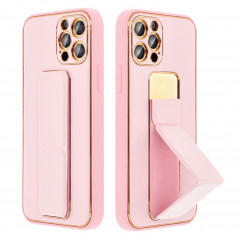 Apple iPhone 14 Case LEATHER Case Kickstand Pink 