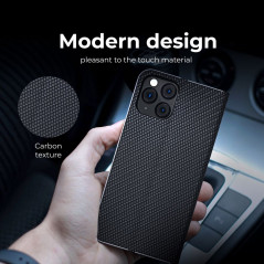 XIAOMI 12 Lite Wallet Cases LUNA Book Carbon Carbon Fibre, Elegant  Black 