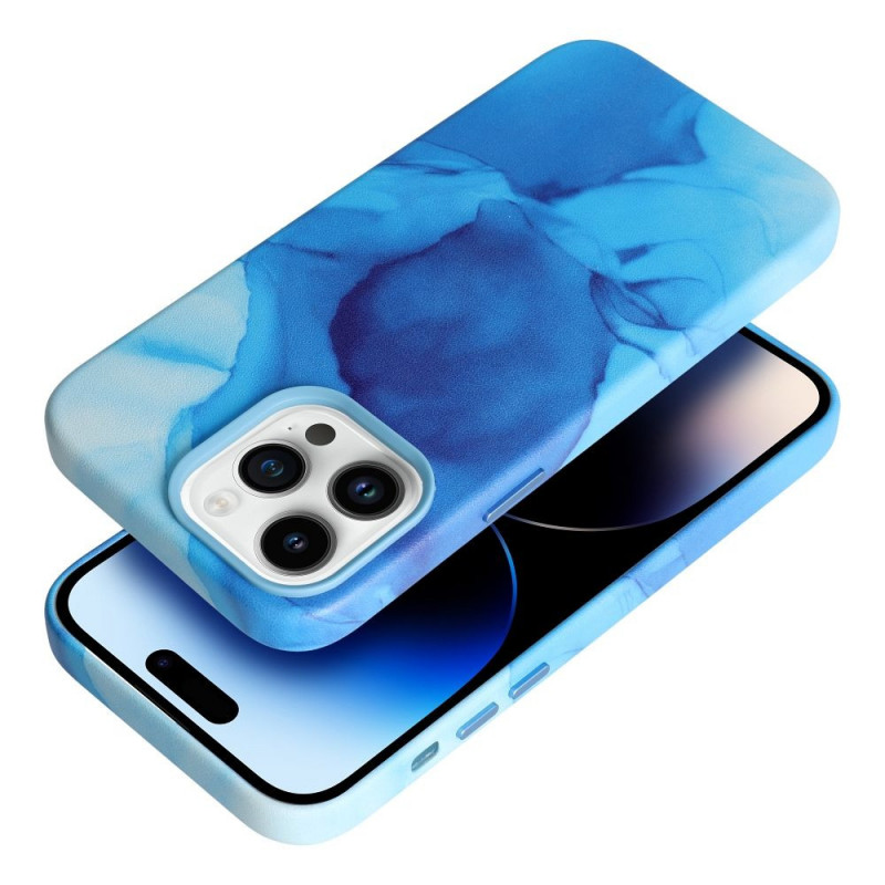 Apple iPhone 15 Pro Case Leather Mag Cover Elegant  MagSAFE  Blue splash 