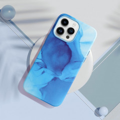 Apple iPhone 15 Pro Case Leather Mag Cover Elegant  MagSAFE  Blue splash 