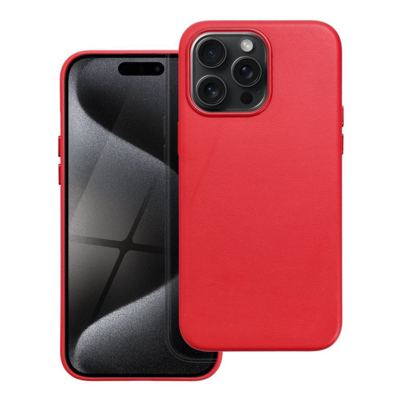 Apple iPhone 15 Pro Max Case Leather Mag Cover Elegant  MagSAFE  Red 