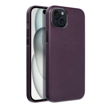 Apple iPhone 15 Plus Case Leather Mag Cover Elegant  MagSAFE  Dark violet