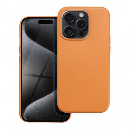 Apple iPhone 15 Pro Case Leather Mag Cover Elegant  MagSAFE  Orange 