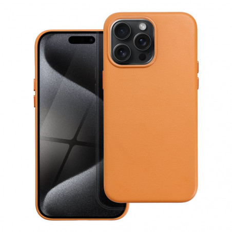 Apple iPhone 15 Pro Max Case Leather Mag Cover Elegant  MagSAFE  Orange 