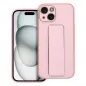 Apple iPhone 15 Case LEATHER Case Kickstand Pink 