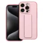 Apple iPhone 15 Pro Case LEATHER Case Kickstand Pink 