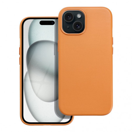 Apple iPhone 15 Case Leather Mag Cover Elegant  MagSAFE  Orange