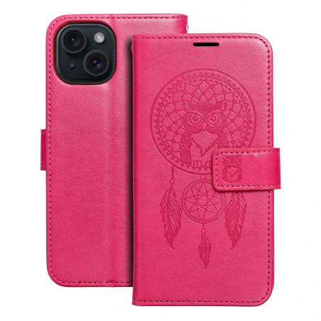 Apple iPhone 15 Wallet Cases MEZZO Book Dreamcatcher  Magenta 