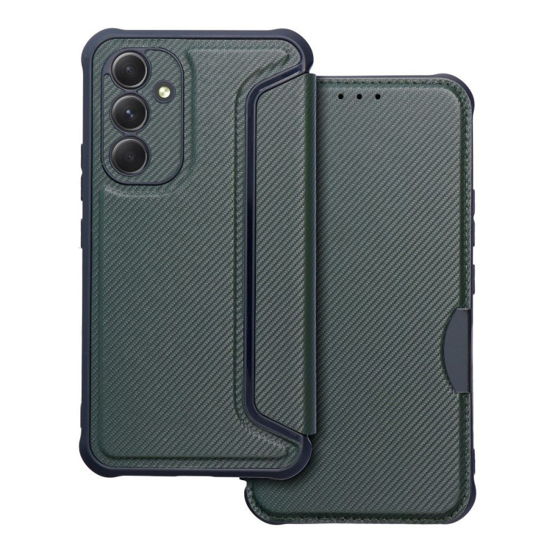 Samsung Galaxy A54 Wallet Cases Razor Book Carbon Fibre, Carbon pattern  Dark green 