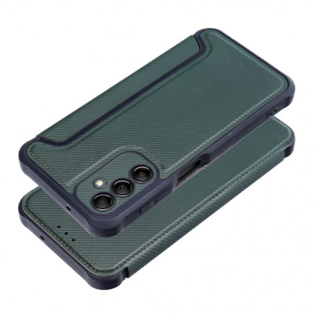 Samsung Galaxy A14 LTE Wallet Cases Razor Book Carbon Fibre, Carbon pattern  Dark green 