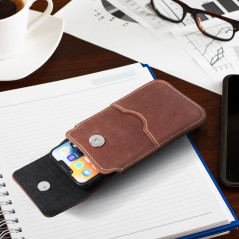 Apple iPhone 5 5S Univerzálne puzdro, Belt Holster ROYAL - Leather universal flap pocket Brown 