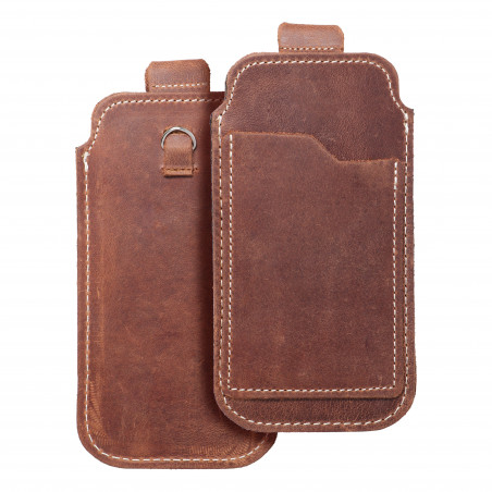 Apple iPhone 5 5S Univerzálne puzdro, Belt Holster ROYAL - Leather universal flap pocket Brown 