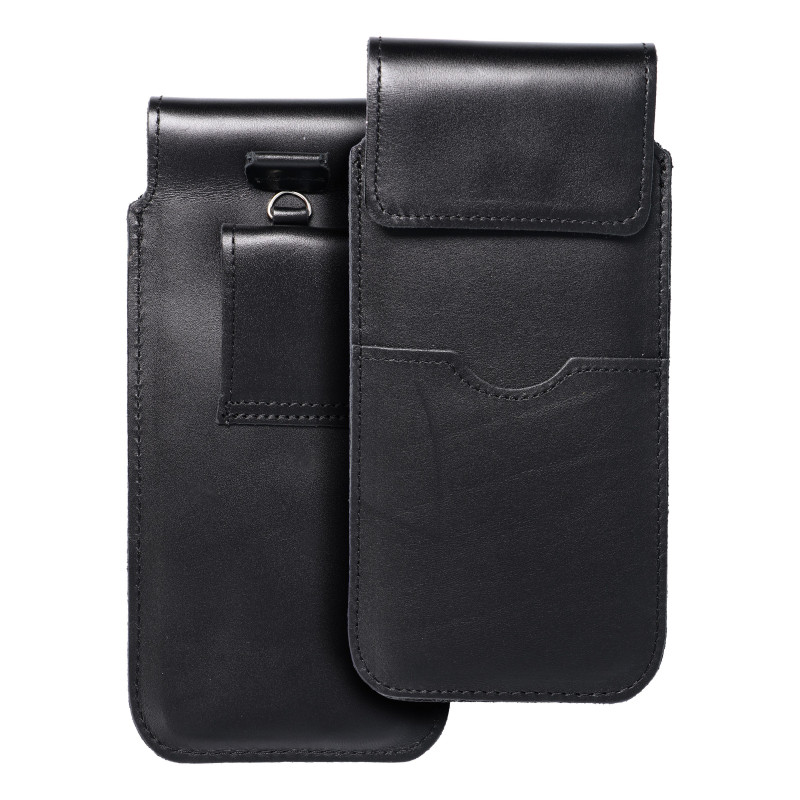 Huawei P Smart 2021 Univerzálne puzdro, Belt Holster ROYAL - Leather universal flap pocket Black 