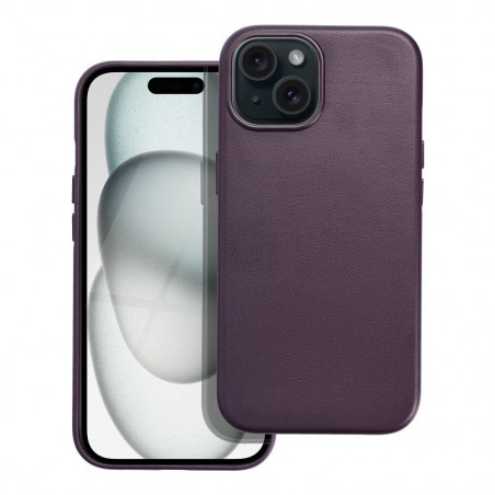 Apple iPhone 15 Case Leather Mag Cover Elegant  MagSAFE  Dark violet