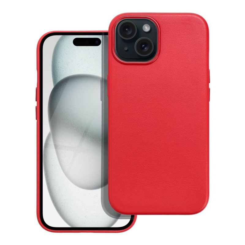 Apple iPhone 15 Case Leather Mag Cover Elegant  MagSAFE  Red 