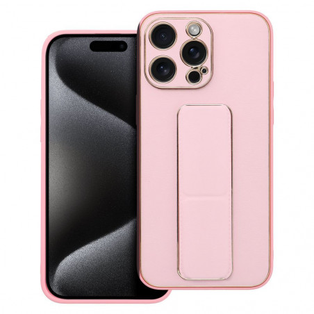 Apple iPhone 15 Pro Max Case LEATHER Case Kickstand Pink 