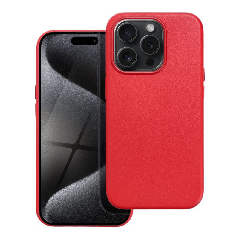 Apple iPhone 15 Pro Case Leather Mag Cover Elegant  MagSAFE  Red 