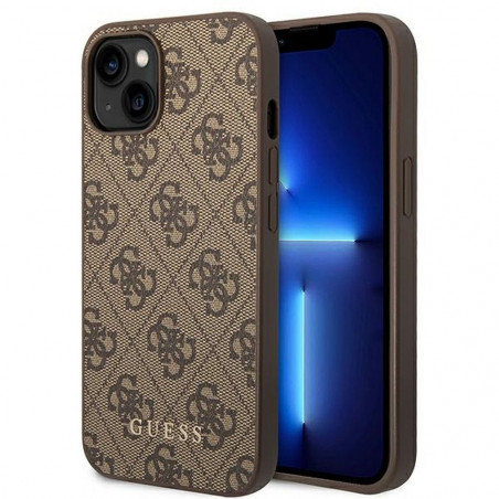 Apple iPhone 14 Plus Case Guess 4G Gold Logo Elegant  Brown 