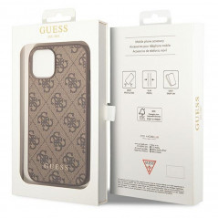 Apple iPhone 14 Plus Case Guess 4G Gold Logo Elegant  Brown 