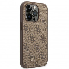 Apple iPhone 14 Pro Case Guess 4G Gold Logo Elegant  Brown 