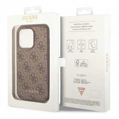 Apple iPhone 14 Pro Case Guess 4G Gold Logo Elegant  Brown 