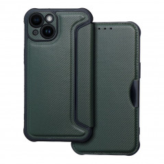 Apple iPhone 14 Wallet Cases Razor Book Carbon Fibre, Carbon pattern  Dark green