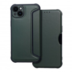 Apple iPhone 14 Plus Wallet Cases Razor Book Carbon Fibre, Carbon pattern  Dark green 