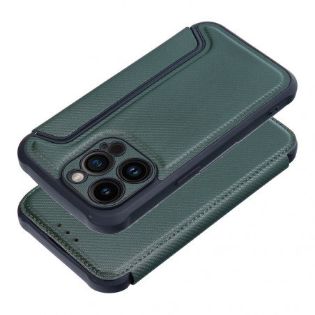 Apple iPhone 14 Pro Wallet Cases Razor Book Carbon Fibre, Carbon pattern Dark green