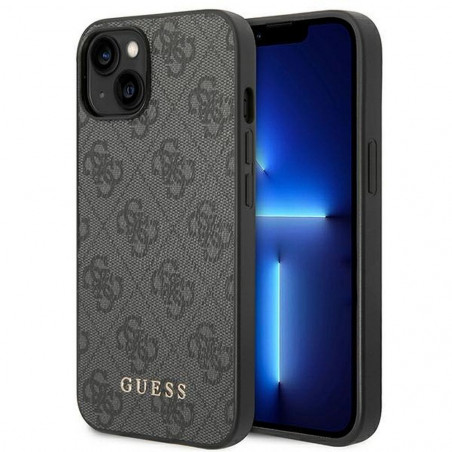 Apple iPhone 14 Plus Case Guess 4G Gold Logo Elegant  Grey