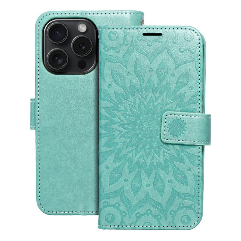 Apple iPhone 15 Pro Wallet Cases MEZZO Book Mandala  Green 