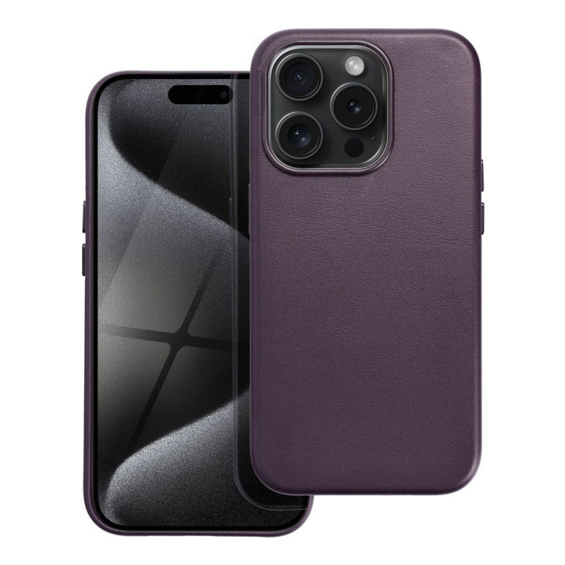 Apple iPhone 15 Pro Case Leather Mag Cover Elegant  MagSAFE  Dark violet 