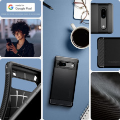 Google Pixel 7a Case Spigen Rugged Armor Carbon Fibre, Elegant  Matte black 