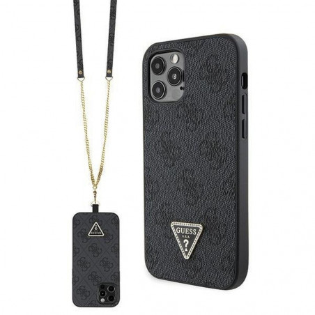 Apple iPhone 12 Case Guess Metal Logo Starss Crossbody Elegant  Black