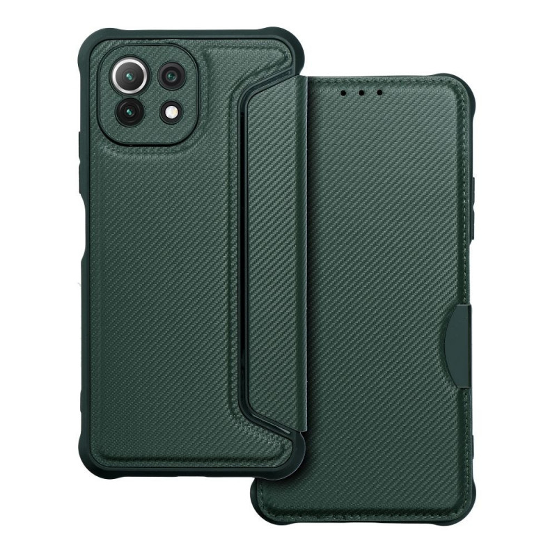 XIAOMI Mi 11 Lite Wallet Cases Razor Book Carbon Fibre, Carbon pattern  Dark green 