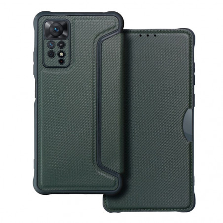 XIAOMI Redmi Note 11 Pro 5G Wallet Cases Razor Book Carbon Fibre, Carbon pattern  Dark green 