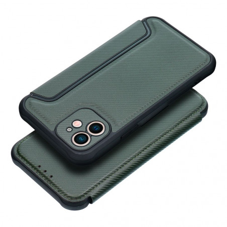 Apple iPhone 12 Wallet Cases Razor Book Carbon Fibre, Carbon pattern  Dark green 