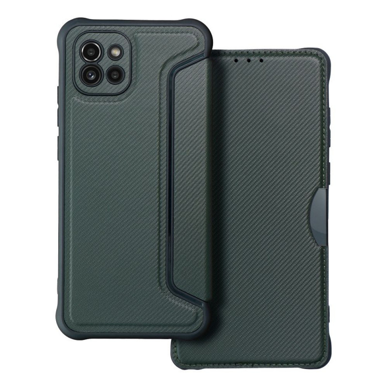 Samsung Galaxy A03 Wallet Cases Razor Book Carbon Fibre, Carbon pattern  Dark green 