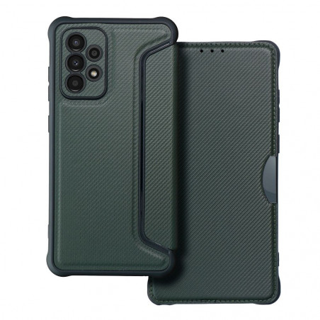 Samsung Galaxy A52 LTE Wallet Cases Razor Book Carbon Fibre, Carbon pattern  Dark green 