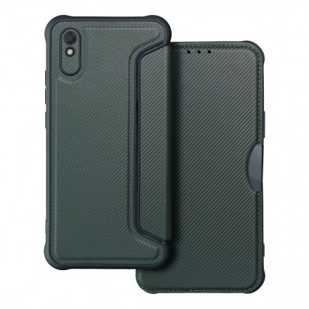 XIAOMI Redmi 9A Wallet Cases Razor Book Carbon Fibre, Carbon pattern  Dark green