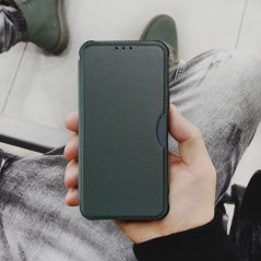 XIAOMI Redmi 9A Wallet Cases Razor Book Carbon Fibre, Carbon pattern  Dark green 