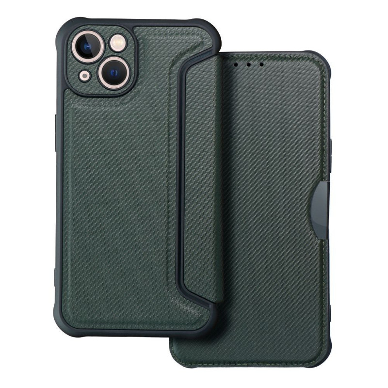 Apple iPhone 13 Wallet Cases Razor Book Carbon Fibre, Carbon pattern  Dark green 