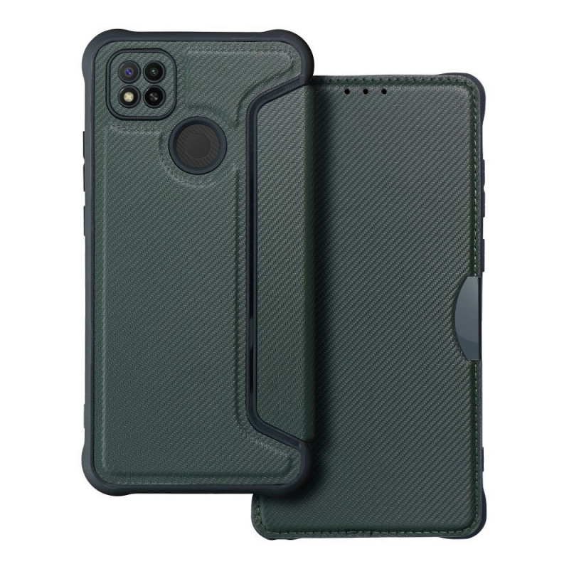 XIAOMI Redmi 9A Wallet Cases Razor Book Carbon Fibre, Carbon pattern  Dark green 