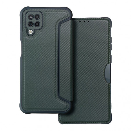 Samsung Galaxy A12 Wallet Cases Razor Book Carbon Fibre, Carbon pattern  Dark green 