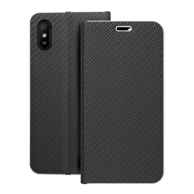 XIAOMI Redmi 9AT Wallet Cases LUNA Book Carbon Carbon Fibre, Elegant  Black 