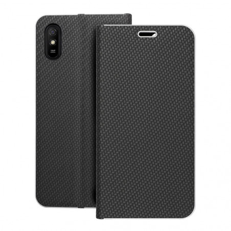 XIAOMI Redmi 9C NFC Wallet Cases LUNA Book Carbon Carbon Fibre, Elegant  Black 