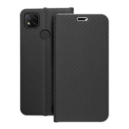 XIAOMI Redmi 9C Wallet Cases LUNA Book Carbon Carbon Fibre, Elegant  Black 