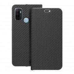 Oppo A53 Wallet Cases LUNA Book Carbon Carbon Fibre, Elegant  Black 