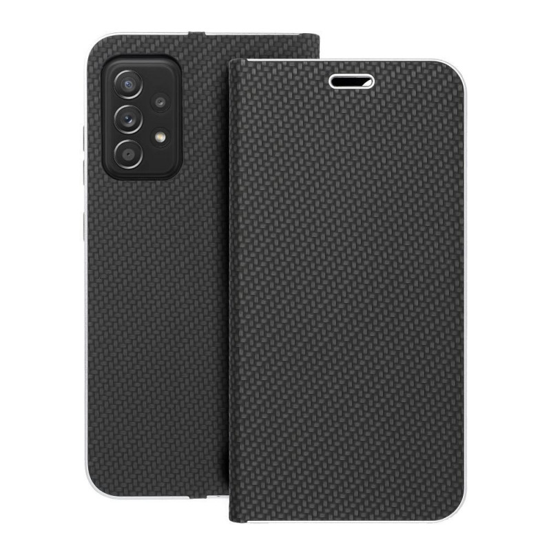 Samsung Galaxy A52 LTE Wallet Cases LUNA Book Carbon Carbon Fibre, Elegant  Black 